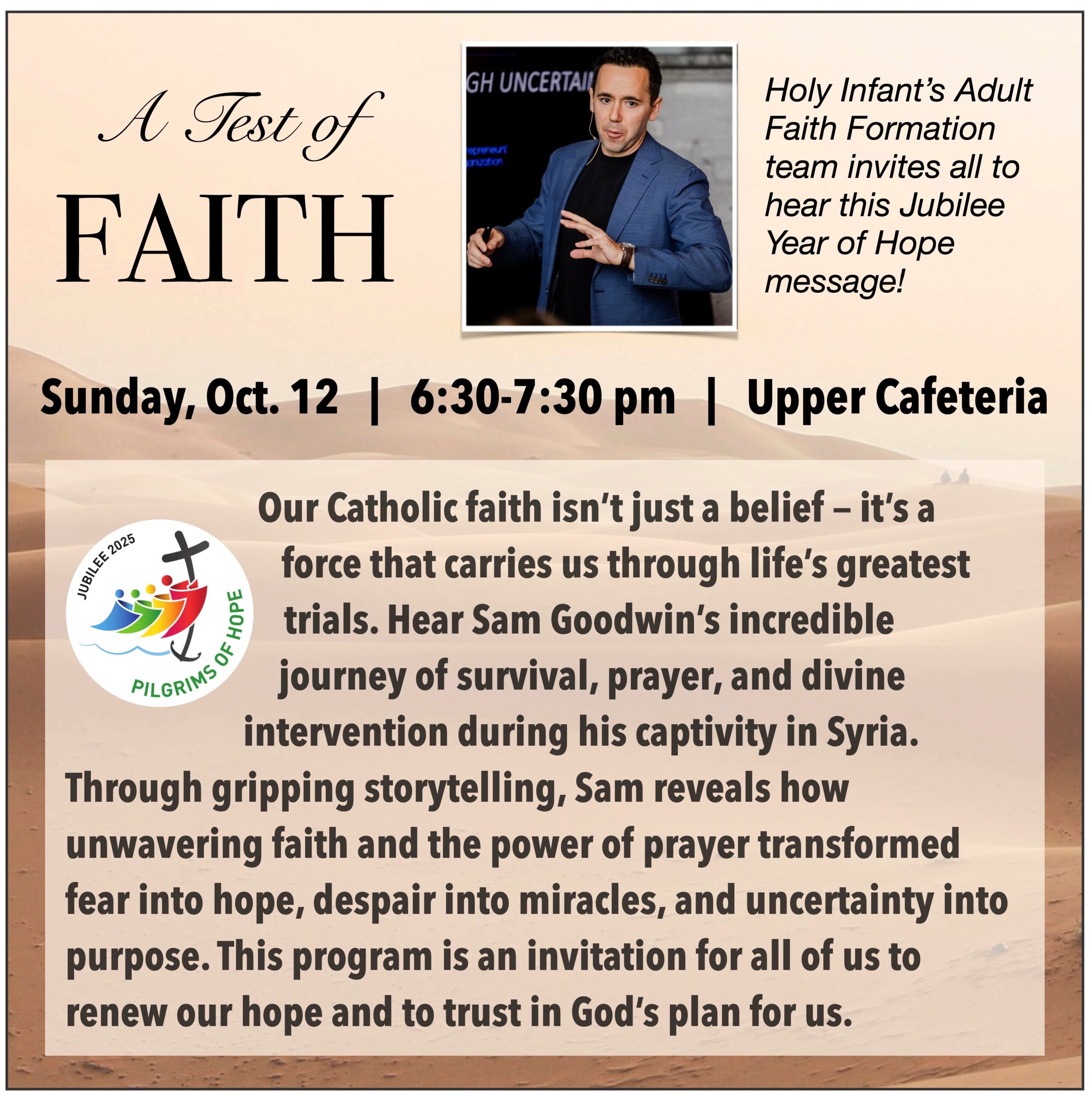 A Test of Faith with Sam Goodwin @ upper cafeteria